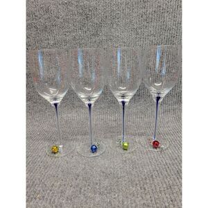 4 Pc‎ Long Stem Blue Drip Wine Glasses Holiday Theme